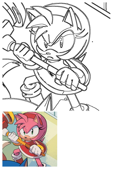 Close-up of Amy Rose from Sonic the Hedgehog comic art. She has pink fur, a determined expression, and wields her Piko Piko Hammer.