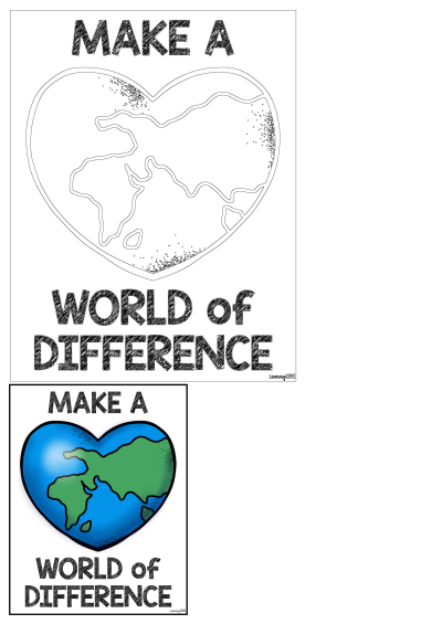 A heart shaped Earth graphic with the words "Make a World of Difference" to promote saving the planet. 