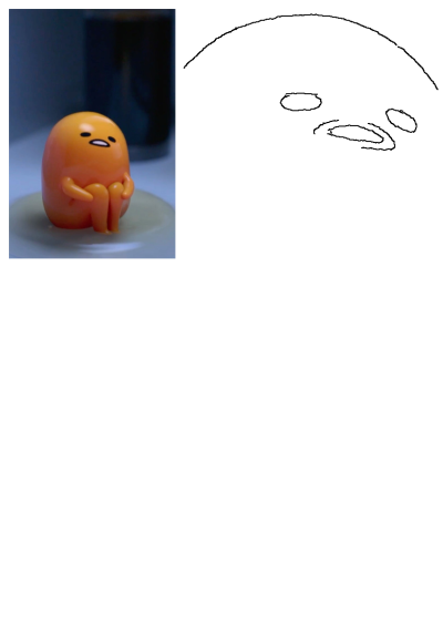 Close-up of an orange Gudetama toy with a sad expression, sitting on a white plate. An orange toy sitting on top of a white plate.