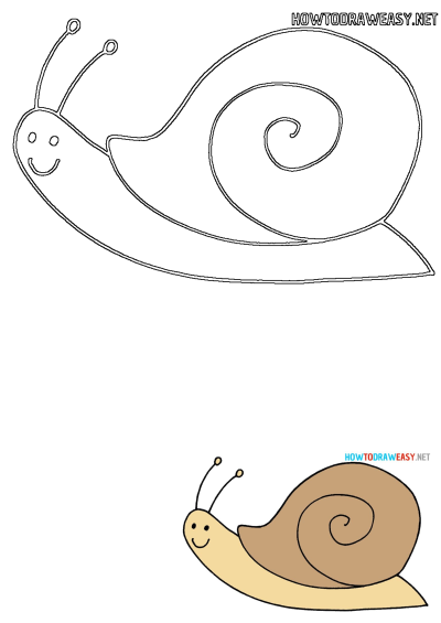 A drawing of a snail with the words how to draw easy, perfect for beginner artists looking for simple drawing tutorials.