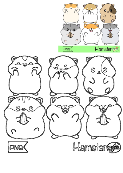 This hamster clipart collection features four unique hamsters, including a fun design with a cat's head! Use for personal & commercial projects.