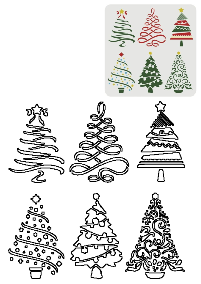 christmas trees with different designs on them