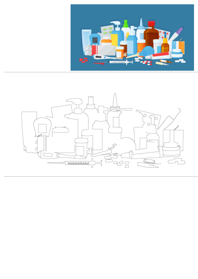 Assorted medicine and medical supplies on a blue background including pills, bottles, a syringe, cream, and a thermometer. 