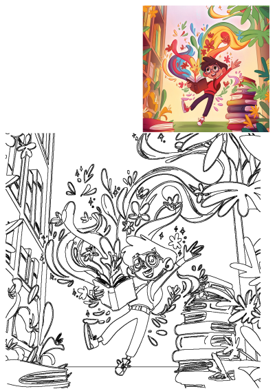 A whimsical illustration of a boy flying through the air, holding a book, with colorful imagery emanating from it. Represents the joy of reading.