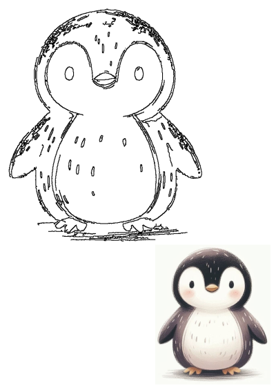 A charming illustration of a cute little penguin standing up with its eyes closed, showcasing its adorable, rounded form.