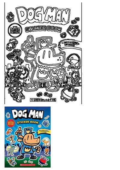 Dog Man sticker book. The cover of the Dog Man sticker book includes a variety of sticker images and says includes 250+ stickers.