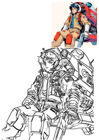 Anime Mech pilot illustration. A young man, ready for action, is dressed in a high-tech suit with the Mech equipment attached to his back.
