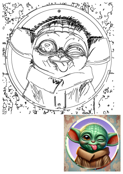 Star Wars Yoda sticking his tongue out in front of a circular sign. This whimsical image is perfect for any Star Wars fan.