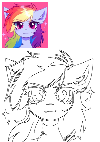 A cute pony with long rainbow hair and big, expressive eyes, set against a bright pink background. A charming, colorful image.