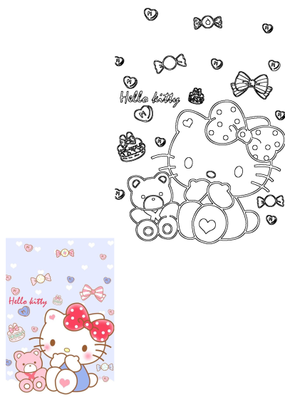Hello Kitty and her teddy bear sitting next to each other on a blue background with hearts. Cute Hello Kitty wallpaper.