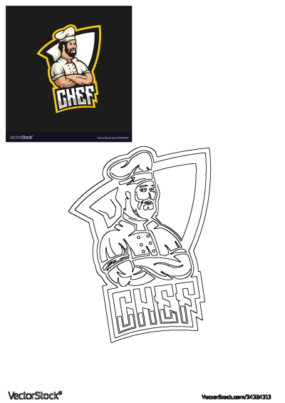 Chef logo featuring a bearded man wearing a white chef's hat and uniform, with his arms crossed, and the word CHEF below him.