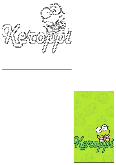 Cartoon character Keroppi with the word 'Keroppi' written on a green background. A cute and playful image for fans of the character.