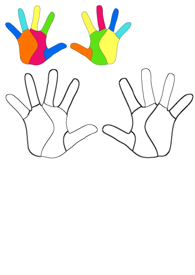 Kids art fun! Image showing colorful handprints on a white background, representing creativity, learning, and fun activities for children.