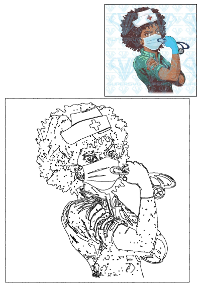 Illustration of an Afro woman nurse wearing a mask and a nurse hat, holding a stethoscope. Great for COVID-19 awareness. 