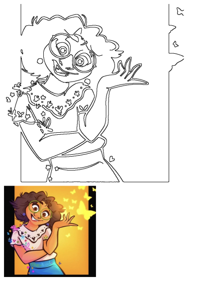 Cartoon girl with glasses and butterflies around her neck smiling at the camera against a yellow background, embodying cheerfulness and joy.