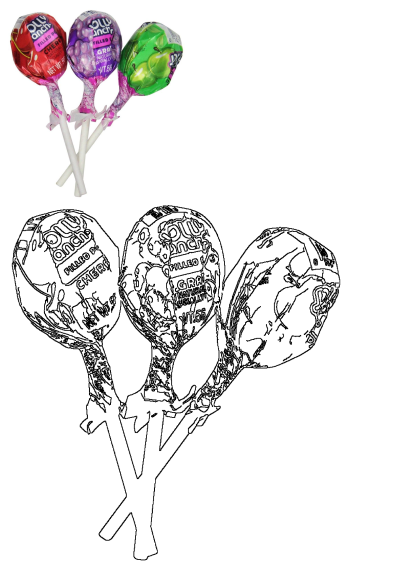 Three Olly Rancher lollipops, cherry, grape, and green apple flavors, are stacked creatively, showcasing their vibrant colors and packaging.