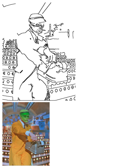 A still from The Mask movie, featuring The Mask in his yellow suit, smoking and holding a vintage cash register. 