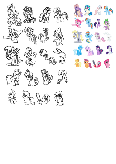 A collection of many different My Little Pony characters, including Pinkie Pie, Rainbow Dash and more ponies.