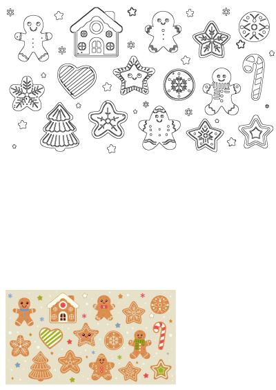 Variety of Christmas gingerbread cookie outlines: happy gingerbread men, houses, stars, trees, candy canes, and snowflakes for holiday fun.