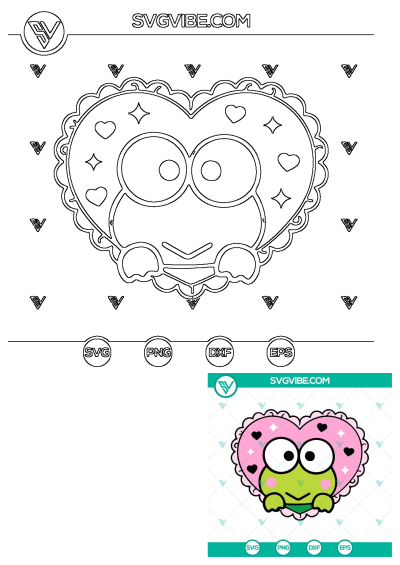 Cute cartoon design featuring a heart-shaped frog with eyes and hearts. Adorable and unique, perfect for various creative projects.