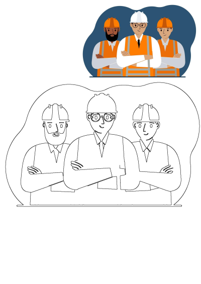 Three construction workers are standing with their arms crossed wearing hard hats and safety vests. Professional construction team.