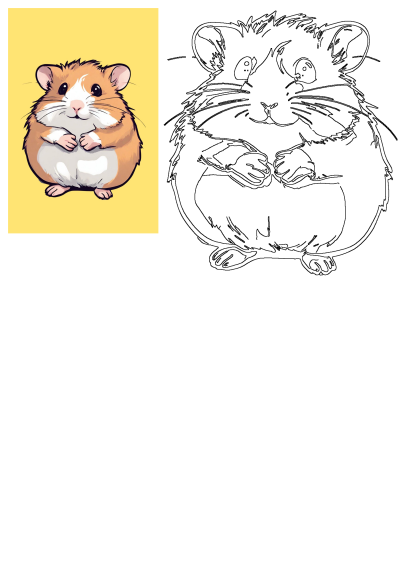 A cartoon-style image of a charming brown and white hamster with big eyes on a bright yellow background. 