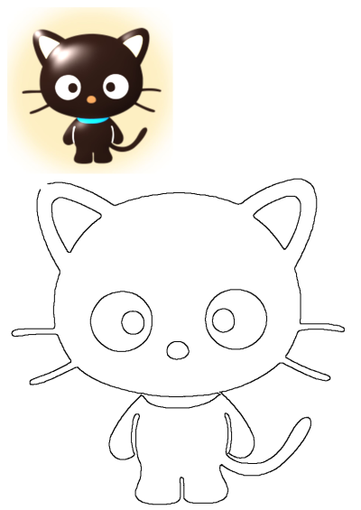 Adorable cartoon image of a black cat with striking big eyes and a vibrant blue collar. A sweet and charming character design.