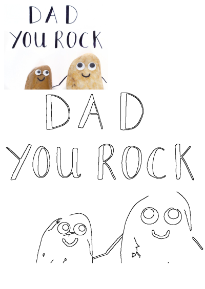 Two cute rocks with googly eyes holding hands next to 'Dad You Rock'. A fun Father's Day image! Perfect for crafts.