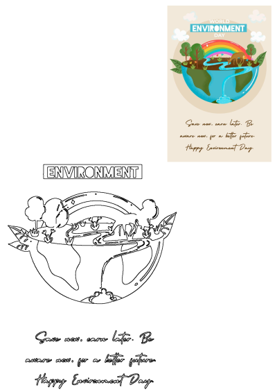 World Environment Day wishes: Image of Earth with deer drinking from a stream under a rainbow. Save now, earn later for a better future.