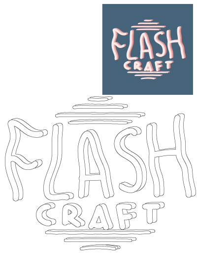 Flashcraft illustration. Design for clothing like a t-shirt. Features the words 'Flash Craft' in a fun, stylized font with retro lines. 