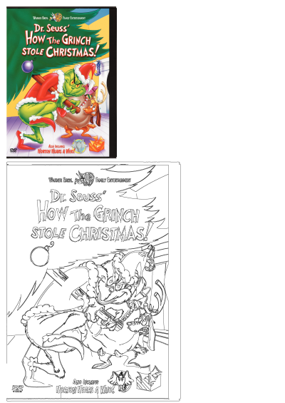 DVD cover of Dr. Seuss' 'How the Grinch Stole Christmas!' featuring the Grinch and Max stealing presents. It also includes 'Horton Hears a Who!'
