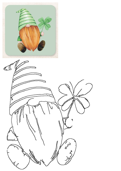 A St. Patrick's Day gnome on a beverage coaster, holding a lucky shamrock. Perfect for festive drinks and St. Paddy's decor.