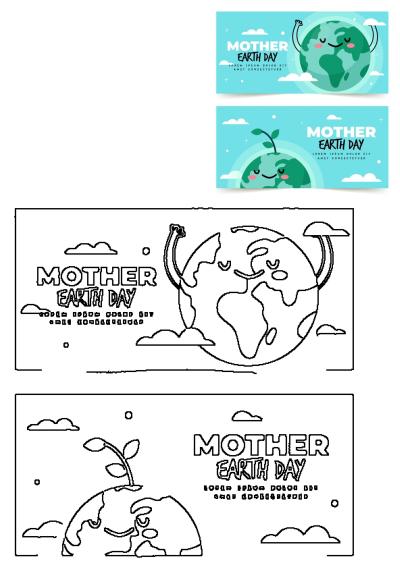 Two banners for Mother Earth Day featuring cute cartoon Earth designs, perfect for celebrating and raising awareness.