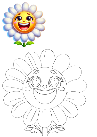 Cute Daisy Clipart: A cheerful cartoon flower with a smiling face, perfect for nursery art or commercial use. Adorable daisy bundle.