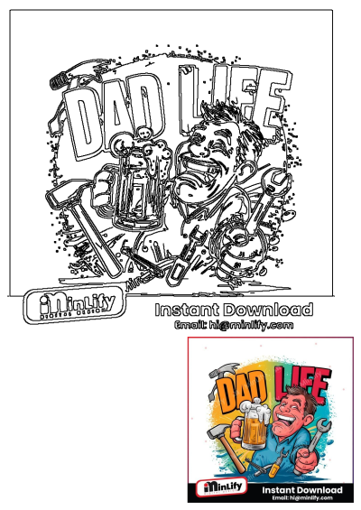 a man holding a beer and wrench with the words dad life on it