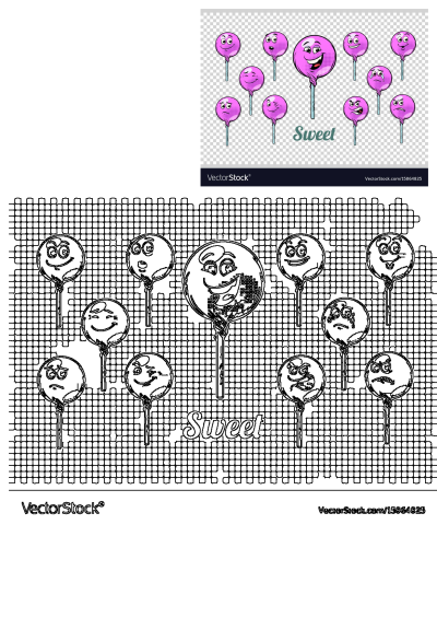 Cartoon sweet lollipops with different expressions. Funny colorful lollipops with a variety of emotional faces from happy to angry.
