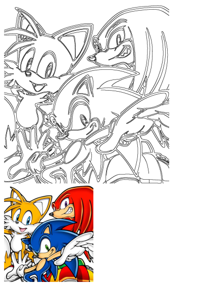 Illustration of Sonic the Hedgehog, Tails, and Knuckles. The beloved Sega characters from the classic game series.