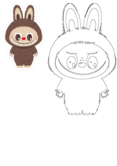 Sticker of a cute, smiling monster dressed in a brown, furry bunny costume with ears on its head. Whimsical and fun cartoon character.