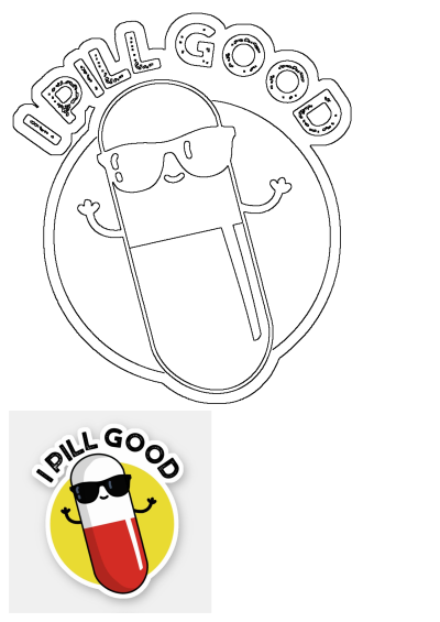 I pill good sticker featuring a cool pill character wearing sunglasses. This fun image conveys a positive and playful vibe.