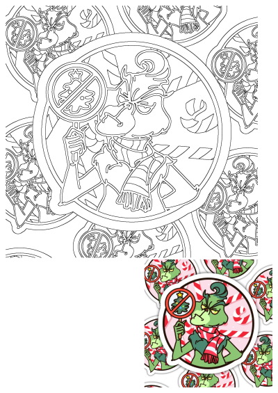 Sticker of Grinch with a no Christmas tree sign, blending cartoon humor with holiday spirit. Perfect for decorating during anti-holiday fun.