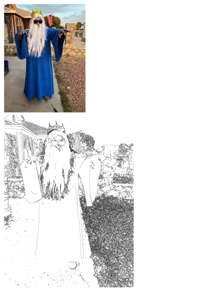 A man dressed as the Ice King from Adventure Time stands outside wearing sunglasses and a blue robe for Halloween. It is a fun cosplay.