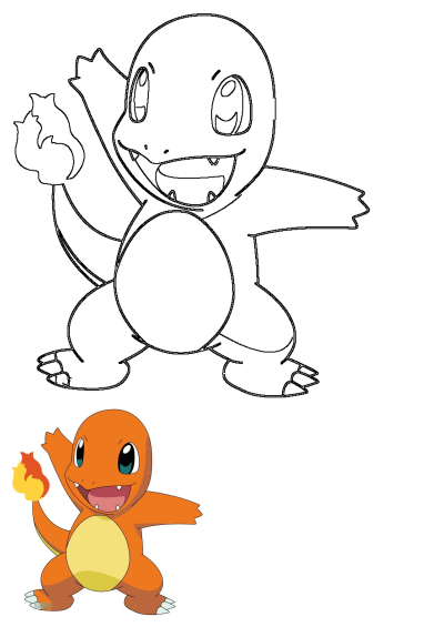 Charmander, the popular fire-type Pokémon. A happy, orange creature with a flame on its tail. Anime character image.
