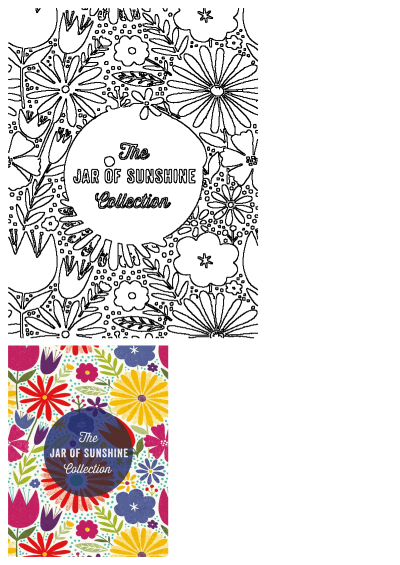 The Jar of Sunshine Collection is on display in a vibrant floral pattern with colorful flowers, leaves, and polka dots on a white background.