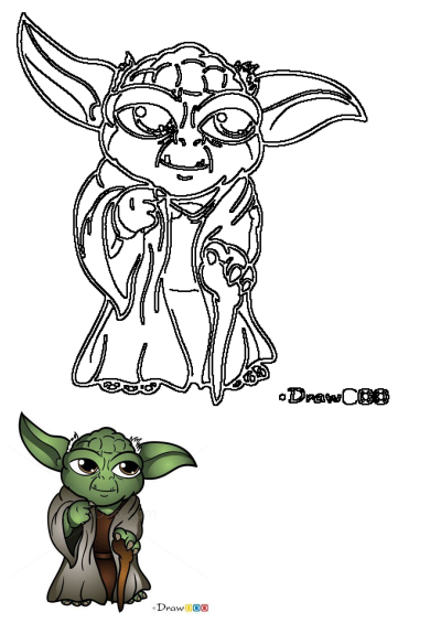 An image of Yoda from Star Wars. Cartoon depiction of the Jedi master with his cane, showcasing his wise and gentle nature.