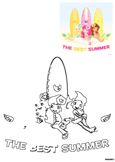 Strawberry Shortcake and her friends enjoy 'The Best Summer' in a colorful scene with surfboards and fruity accents. 