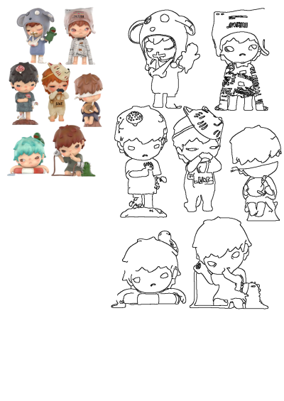 Diverse collection of Hirono figurines in various colors and sizes, including one boy with a cast and holding a frog toy. Unique art toys.