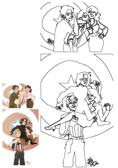 Funny fandom stuff: Marvel superheroes & Avengers comic strip. Features Steve Rogers, Bucky Barnes, and Peggy Carter in humorous poses. 