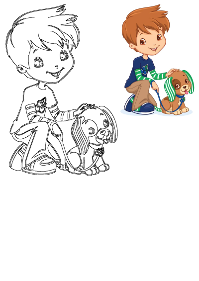 Huckleberry Pie, from Strawberry Shortcake, starting a dog shelter in Berry Bitty City, pets a cute puppy. Huck adoption venture.