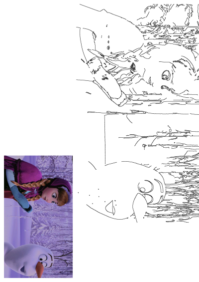 An animated Anna stands next to Olaf the snowman in a scene from Frozen. An animated doll is standing next to a stuffed animal.