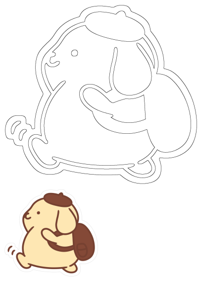 Adorable Pom Pom Purin sticker. This brown and white sticker shows the popular Sanrio character wearing a hat and carrying a bag. 